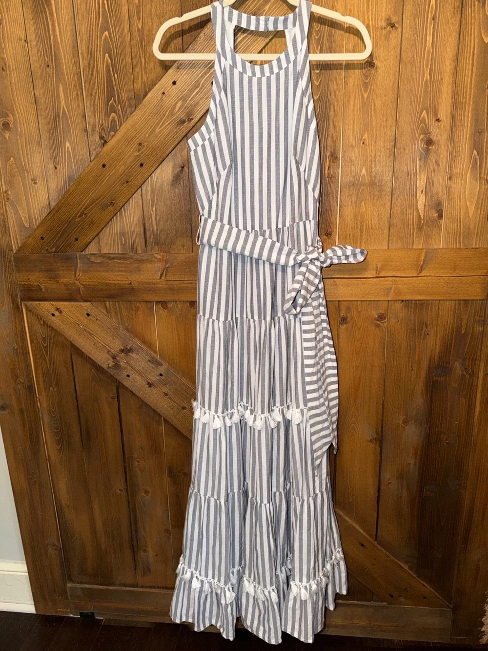 Eliza J. striped tiered tassel trim maxi dress size 6 - Picture 6 of 9